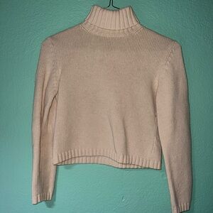 Moda International Cream Ribbed Turtleneck Cropped Sweater